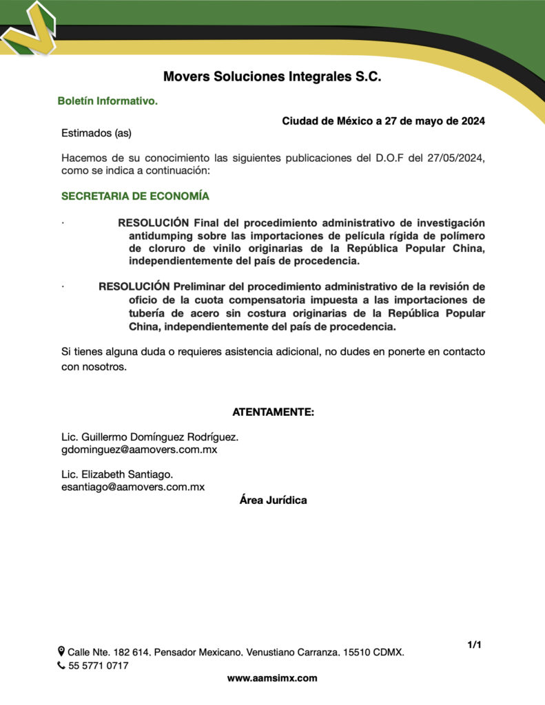 RESOLUCIÓN Final del procedimiento administrativo de investigación antidumping sobre las importaciones de película rígida de polímero de cloruro de vinilo originarias de la República Popular China, independientemente del país de procedencia.