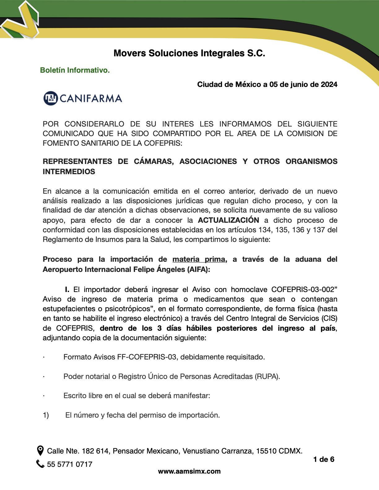 Proceso para la importación de materia prima, a través de la aduana del Aeropuerto Internacional Felipe Ángeles (AIFA):